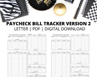 Salarisfactuurtracker | Paycheck Bill Tracker-opmerkingen | Lettergrootte | Pdf | Direct digitaal downloaden
