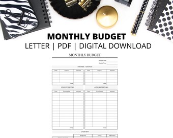 Maandelijks budget | Maandbudget Basis | Lettergrootte | Pdf | Direct digitaal downloaden