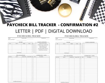 Salarisfactuurtracker met bevestiging -2 /Opmerkingen | Paycheck Bill Tracker-opmerkingen | Lettergrootte | Pdf | Direct digitaal downloaden