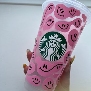 Starbucks cup-smiley face Starbucks cup pink cold cup tumbler-UK-Official Starbucks cup ADD A NAME