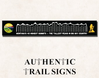 Hiking Elevation Point Series- Montana Highest Peaks Sign from Authentic Trail Signs