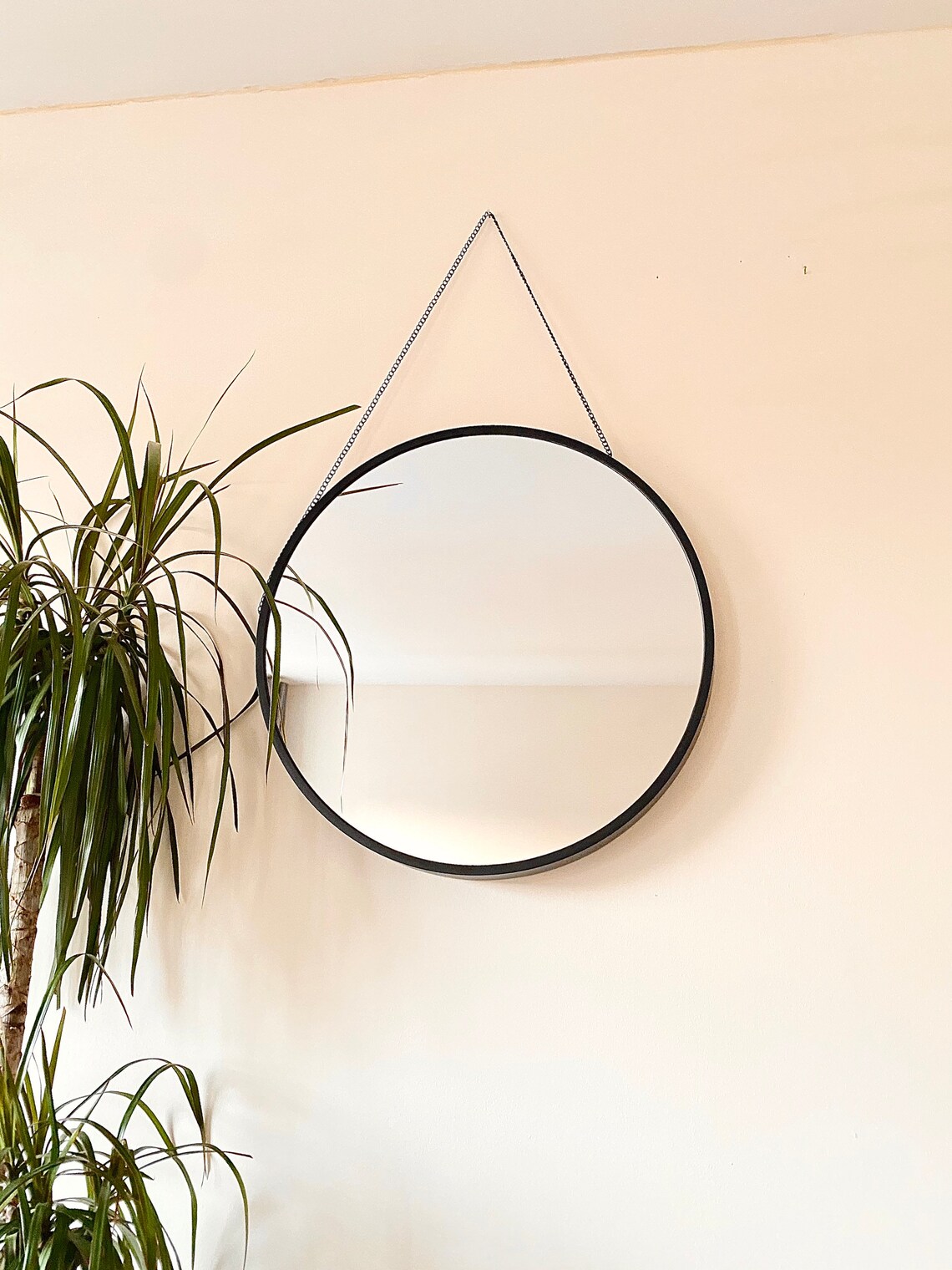 Large Black Mirror Round Mirror Wall Decor Bohemian Wall Etsy