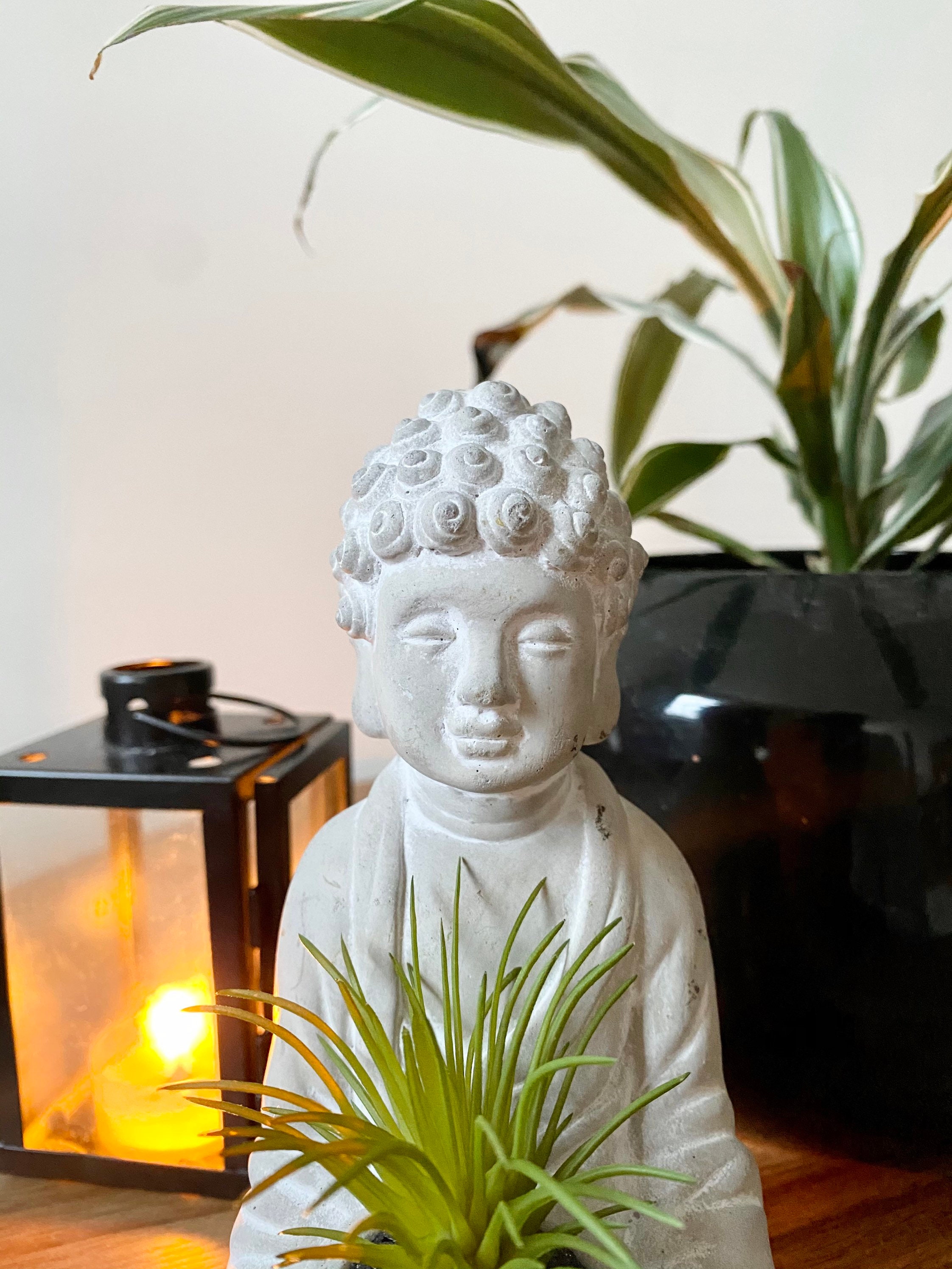 Buddha Statue Ornament Grey Spiritual Home Decor Meditation Etsy
