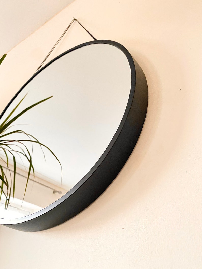 Large Black Mirror Round Mirror Wall Decor Bohemian Wall Etsy