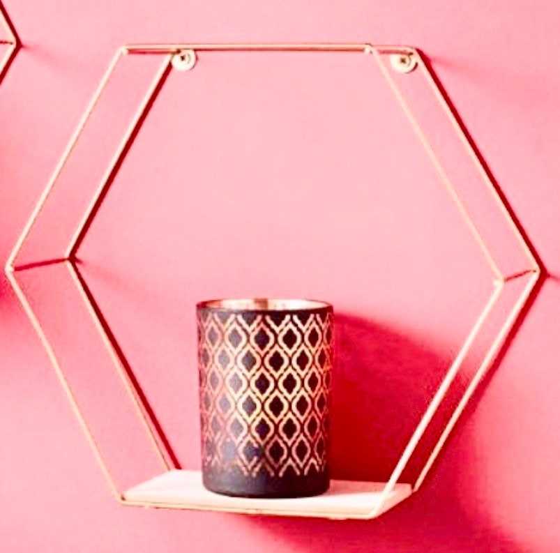 Hexagon Floating Wall Shelf Gold set of 2 Gold Wall Decor Etsy