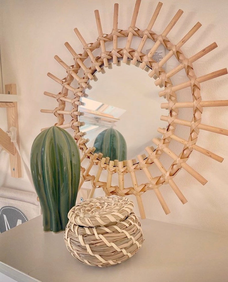 Rattan Mirror Wall Decor Sunburst Mirror Sun Mirror Boho Etsy
