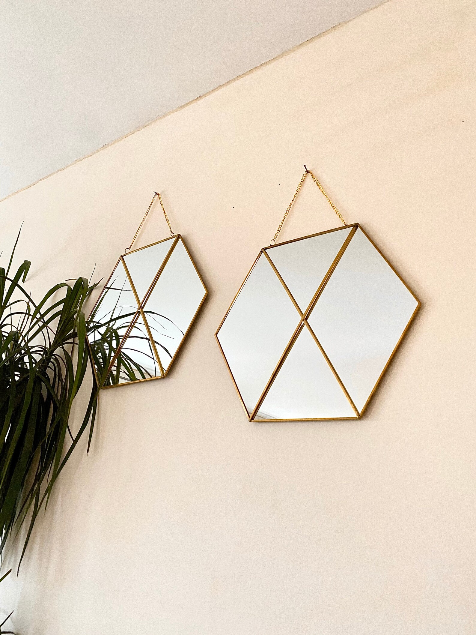 Gold Hexagon Mirror Wall Decor Set of 2 Geometric Hanging Etsy