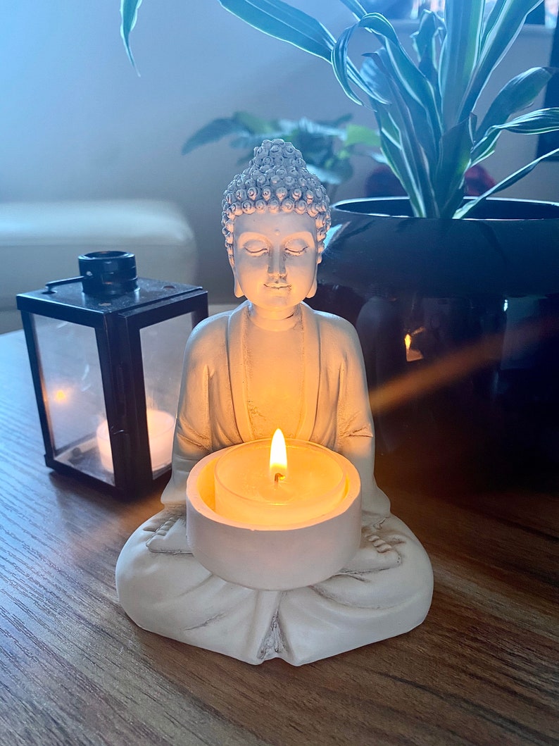 Large Buddha Statue Ornament Tealight Holder White Antique Etsy