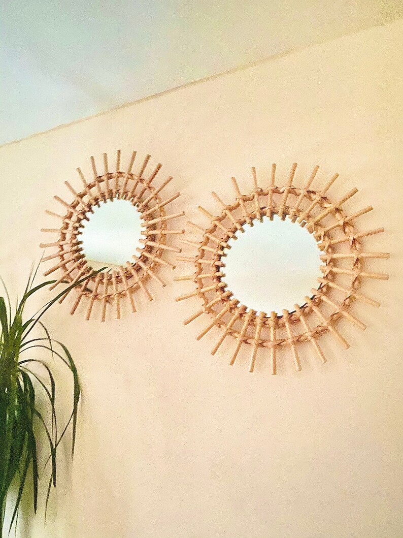 Rattan Mirror Wall Decor Sunburst Mirror Sun Mirror Boho Etsy