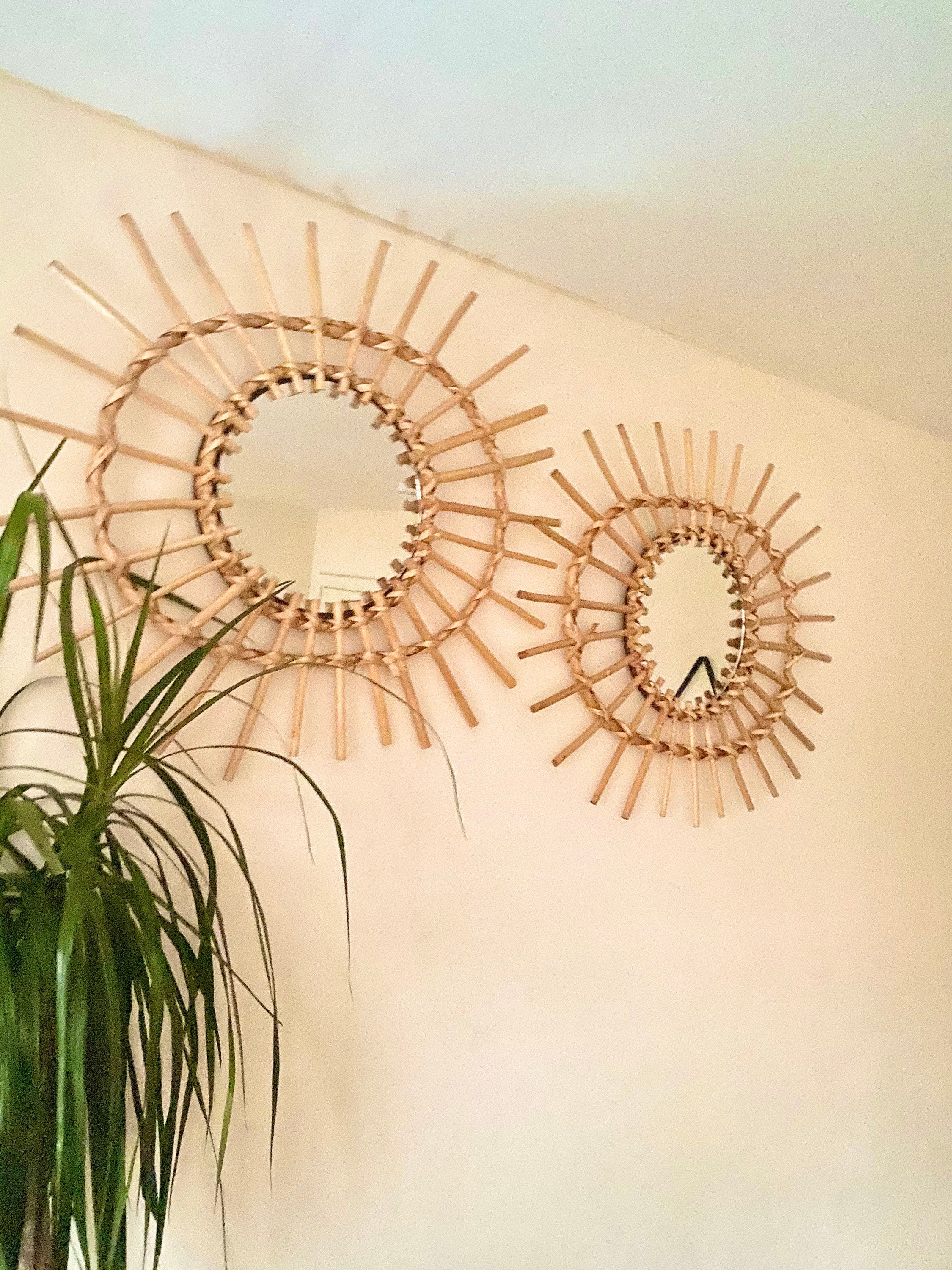 Round Rattan Bohemian Sun Mirror Extra Large Set Boho Mirror Etsy