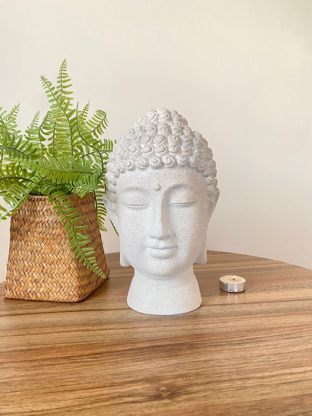 Large Buddha Statue Ornament White Antique Effect Spiritual Home Decor