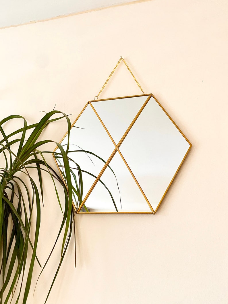 Gold Hexagon Mirror Wall Decor Set of 2 Geometric Hanging Etsy