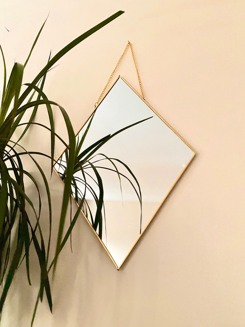 Diamond Mirror Wall Decor Triangle Mirror Diamond Hanging Etsy