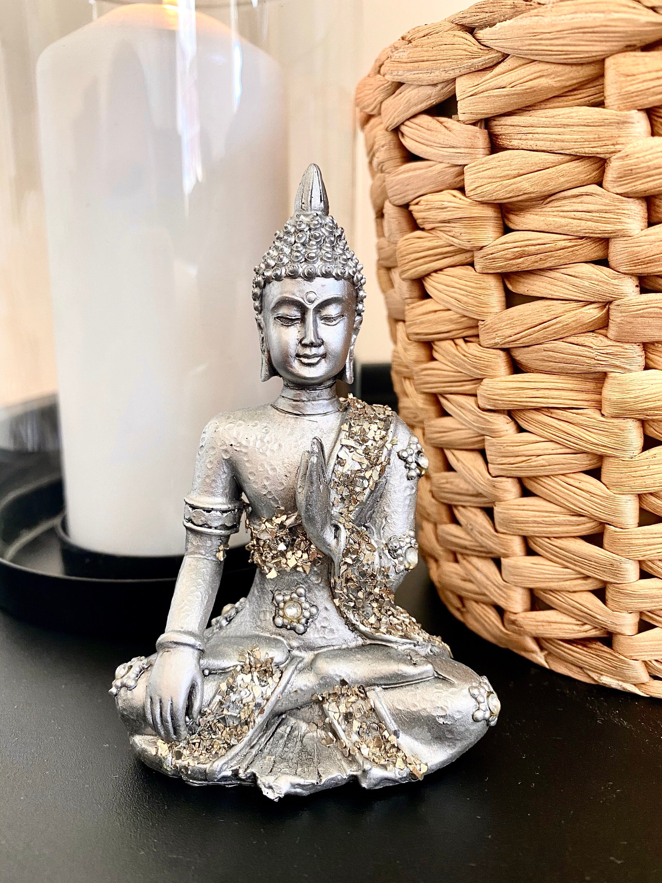 Buddha Statue Ornament Buddha Silver Spiritual Decor Etsy