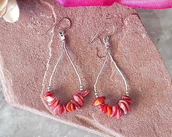 Handmade Southwestern Spiny Oyster Shell & Liquid Silver Dangle Earrings