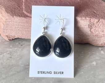 Handmade Southwestern Genuine Black Onyx & Sterling Silver Dangle Earrings