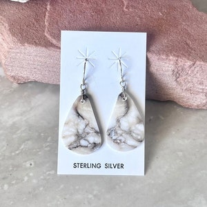 Handmade Southwestern Genuine White Buffalo Sterling Silver Dangle Earrings