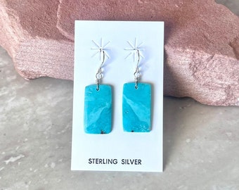 Handmade Southwestern Genuine Kingman Turquoise & Sterling Silver Dangle Earrings