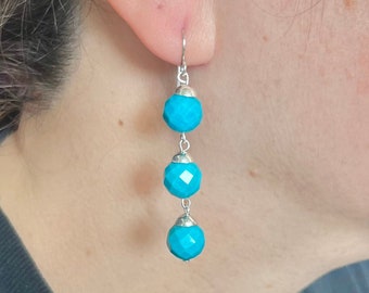 Handmade Southwestern Genuine Kingman Turquoise & Sterling Silver Dangle Earrings