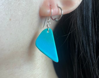 Handmade Southwestern Genuine Kingman Turquoise & Sterling Silver Dangle Earrings
