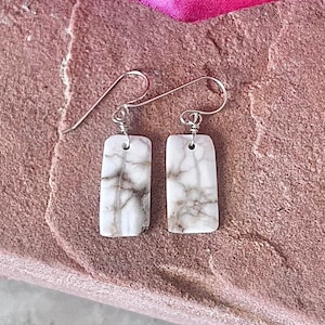 Handmade Southwestern Genuine White Buffalo Sterling Silver Dangle Earrings