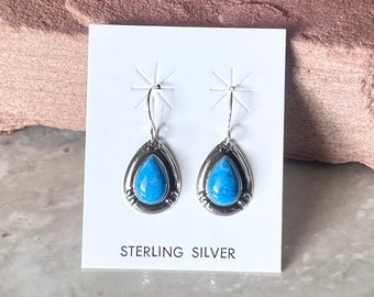Handmade Southwestern Denim Lapis & Sterling Silver Teardrop Dangle Earrings