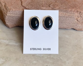 Handmade Southwestern Genuine Black Onyx & Sterling Silver Stud Earrings