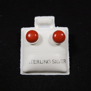 Handmade Southwestern Genuine Red Coral & Sterling Silver 6mm Stud Earrings