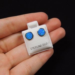 Blue Fire Opal Inlay & Sterling Silver 8mm Stud Earrings