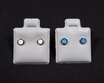 Blue and White Fire Opal Inlay & Sterling Silver 4mm Stud Earring Set