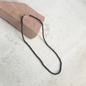 Handmade Geuine 4mm Black Onyx & Sterling Silver Necklace 20&quot;
