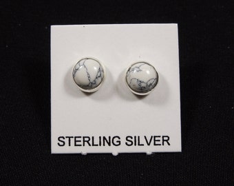 Handmade Southwestern White Buffalo & Sterling Silver 6mm Stud Earrings