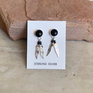 Handmade Southwestern Genuine Black Onyx & Sterling Silver Stud Earrings