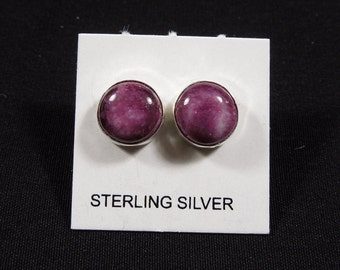 Handmade Southwestern Genuine Purple Spiny Oyster Shell & Sterling Silver 8mm Stud Earrings