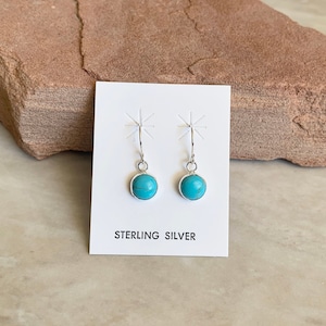 Handmade Southwestern Genuine Kingman Turquoise & Sterling Silver Dangle Earrings