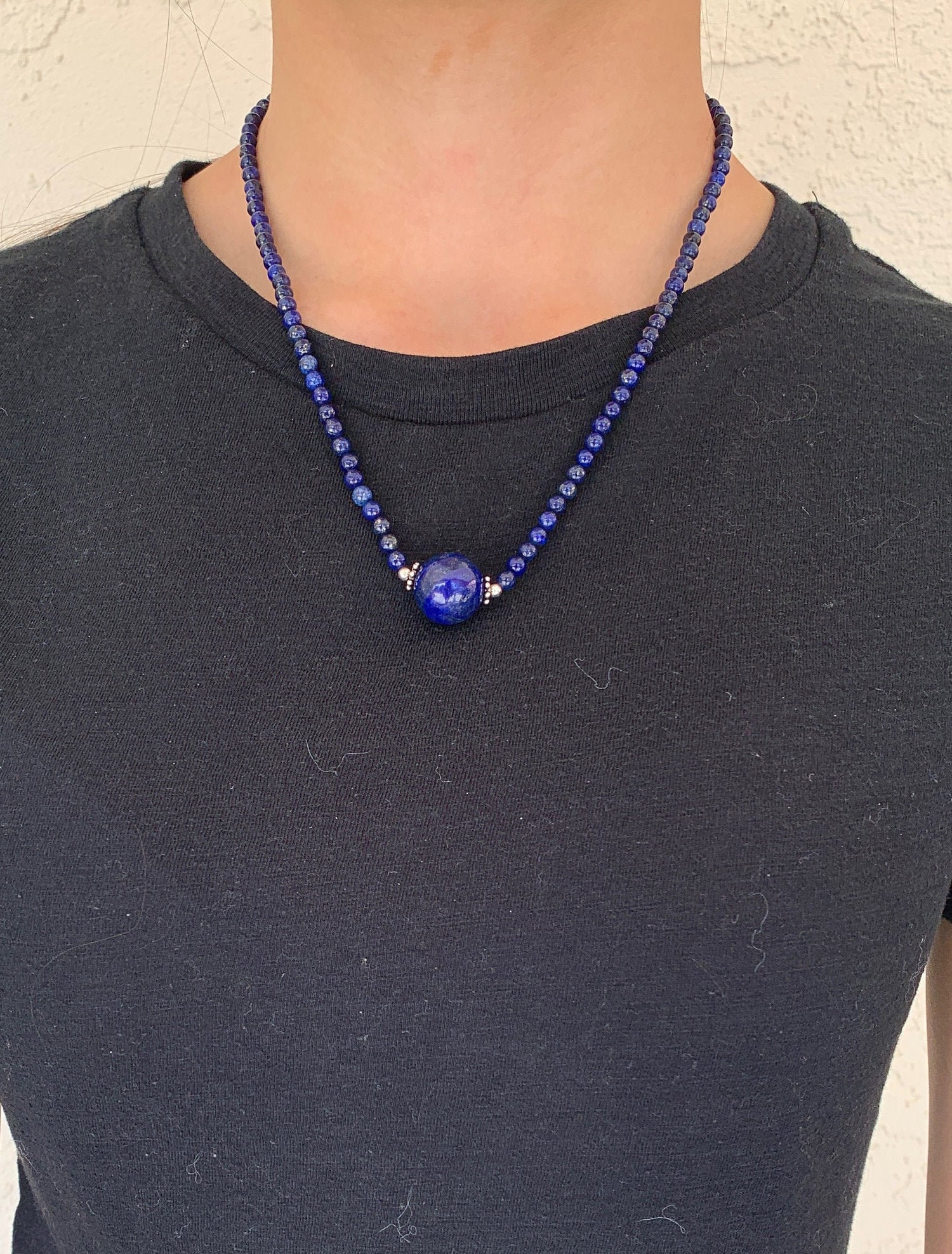 Collier Fait Main En Jaspe Et Lapis-Lazuli Sur Chaîne Argent 925 - Longueur 18,25 Pouces (46cm) - Neuf