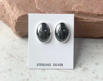 Handmade Southwestern Genuine Hematite & Sterling Silver Stud Earrings