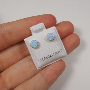 Blue Fire Opal Cabochon & Sterling Silver 5mm Stud Earrings