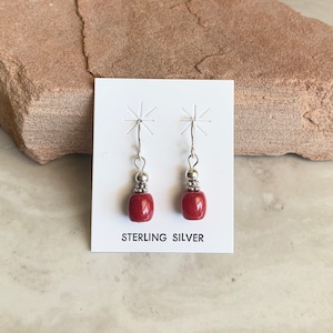 Handmade Southwestern Genuine Red Coral & Sterling Silver Dangle Earrings