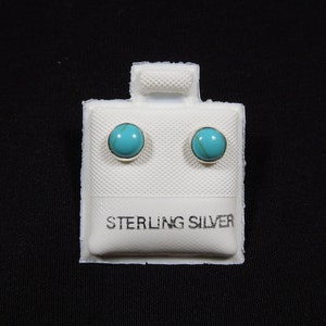 Handmade Southwestern Genuine Kingman Turquoise & Sterling Silver 5mm Stud Earrings