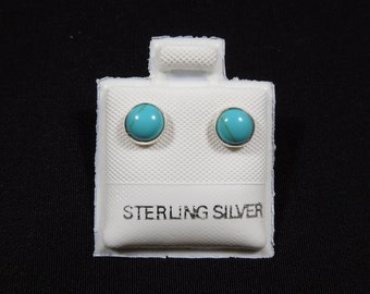 Handmade Southwestern Genuine Kingman Turquoise & Sterling Silver 5mm Stud Earrings