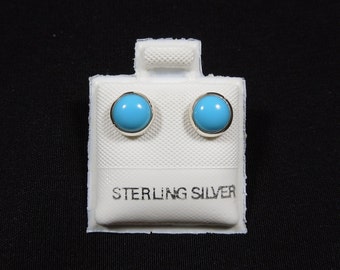 Handmade Southwestern Genuine Sleeping Beauty Turquoise & Sterling Silver 6mm Stud Earrings