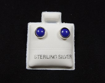Handmade Southwestern Genuine Lapis Lazuli & Sterling Silver 5mm Stud Earrings