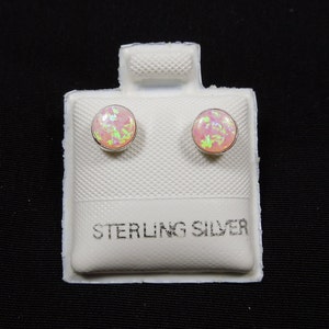 Pink Fire Opal Cabochon & Sterling Silver 5mm Stud Earrings
