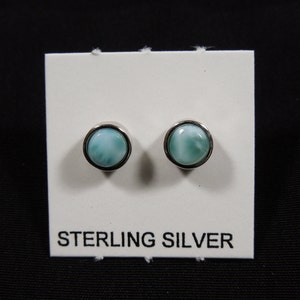 Handmade Southwestern Genuine Dominican Larimar & Sterling Silver 5mm Stud Earrings