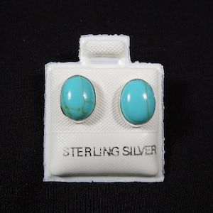 Handmade Southwestern Genuine Kingman Turquoise & Sterling Silver Stud Earrings