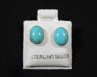 Handmade Southwestern Genuine Kingman Turquoise & Sterling Silver Stud Earrings