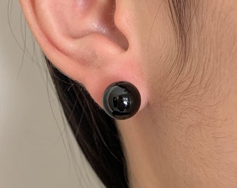 Handmade Southwestern Genuine 10mm Black Onyx & Sterling Silver Stud Earrings