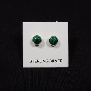 Handmade Southwestern Genuine Malachite Azurite & Sterling Silver 5mm Stud Earrings