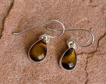 Handmade Southwestern Genuine Tiger's Eye & Sterling Silver Dangle Earrings